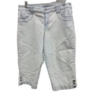 Style & Co Womens Capri Jeans Size 12 Petite Light Blue Button Accent High Rise